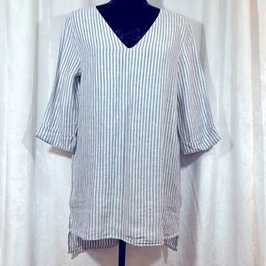 NWOT Womens Tahiti 100% Linen Tunic V Neck Shirt. Size S